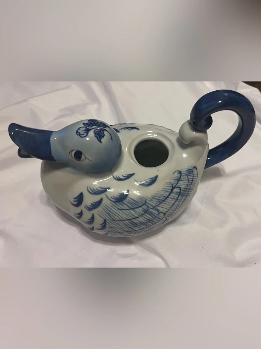 Vintage Blue and White Ceramic Swan Tea pot - Home Accents